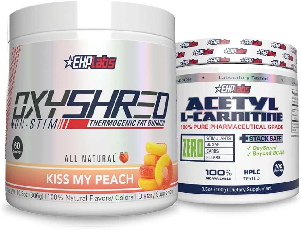 EHP Labs Non-Stim + Acetyl Bundle - OxyShred Termogeniczne przed treningiem proszku i rozdrabniania Suplement - Acetyl L- Karnityna - Wspiera naturalną produkcję energii, Pomaga Metabolizm, & Zdrowy mózg Funkcje