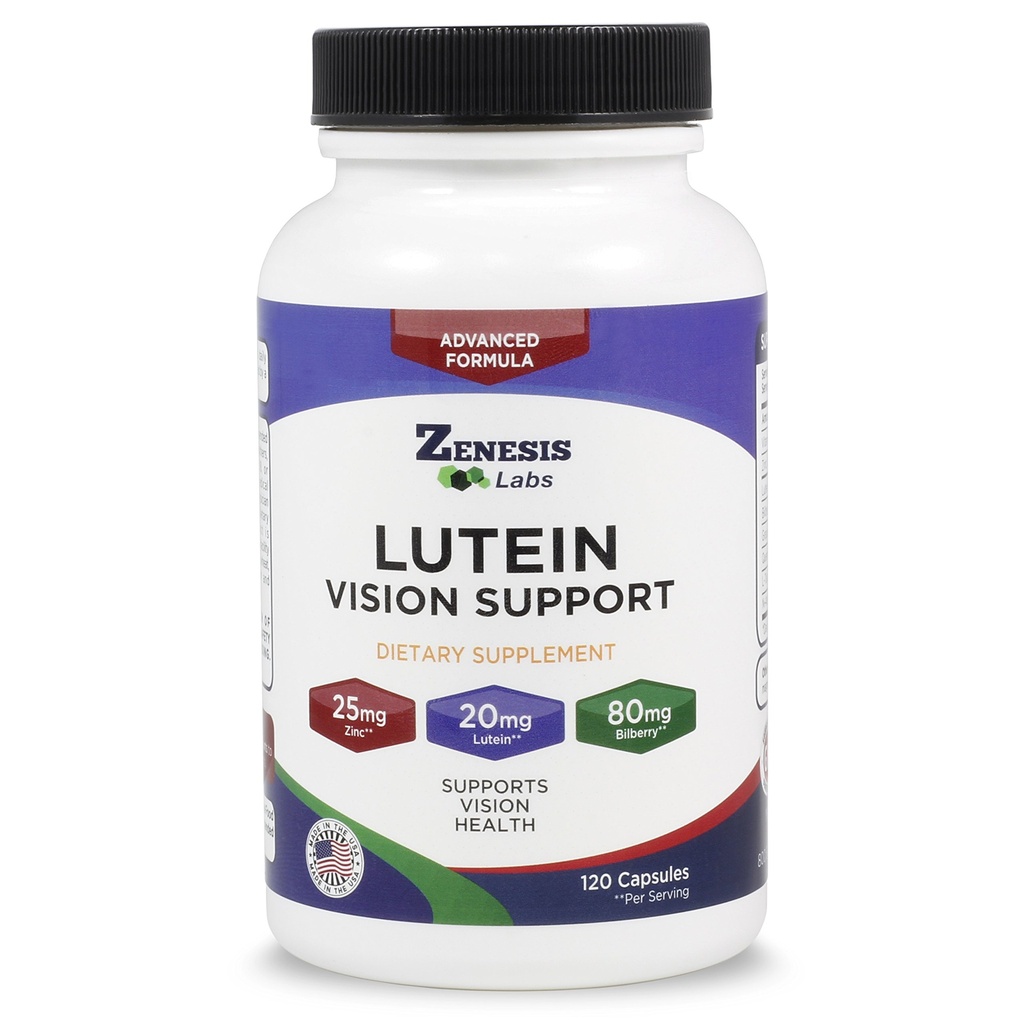 Zenesis Labs Lutein Vision Support - Witamina Esencjalna - z Bilberry, Beta- Karoten, Cynk, Winogrona i inne minerały - 120 Kapsułki - 60 Day Supply
