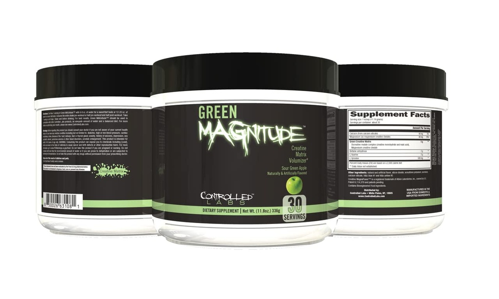 CONTROLLled Labs Green Magenue Supplement, Synergistic Creatine Formula Powder, Promotes Siła, Stamina, i wydajności, (Sour Green Apple, 30 Służenia)