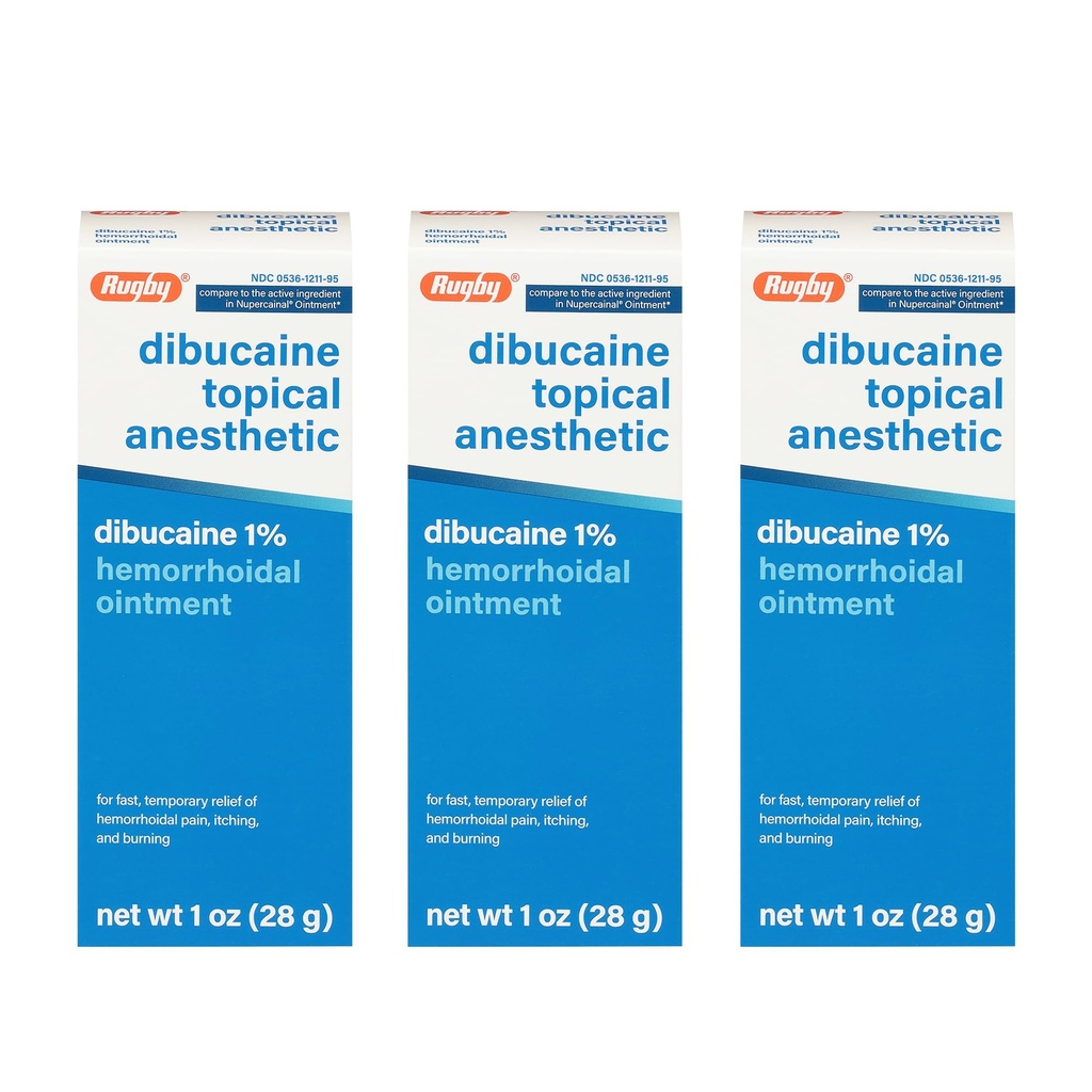 Rugby Dibucaine Tematyczne anestetyczne 1% Hemorrhoid Ointment - Pain Relief Cream for Sartching and Burning, Hemorrhoid Treatment, Anti Itch Cream 1 Oz (3 Pack)