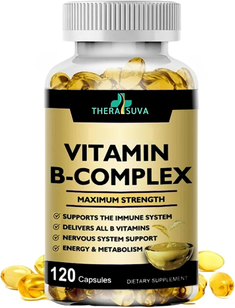 Max Siła Witamina B- Complex + CoQ10 + Witamina C - Wysoka potencja Naturalny suplement dla energii i wsparcia metabolizmu - 120 Softgels, 60 Day Supply