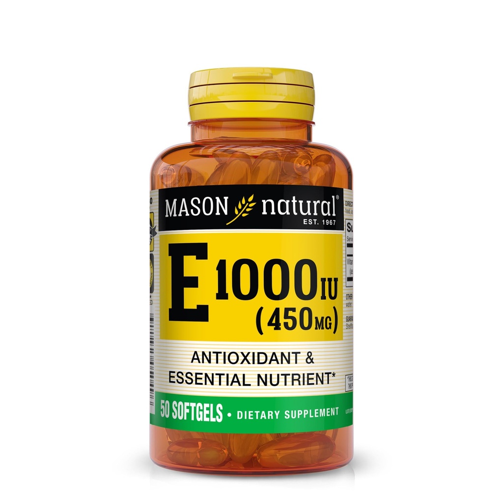 MASON naturalna witamina E 450 mg (1000 j. m.) - przeciwutleniacz i zasadniczy odżywczy, zdrowy system immunologiczny, skóra i oczy, suplement całego ciała, 50 Softgels