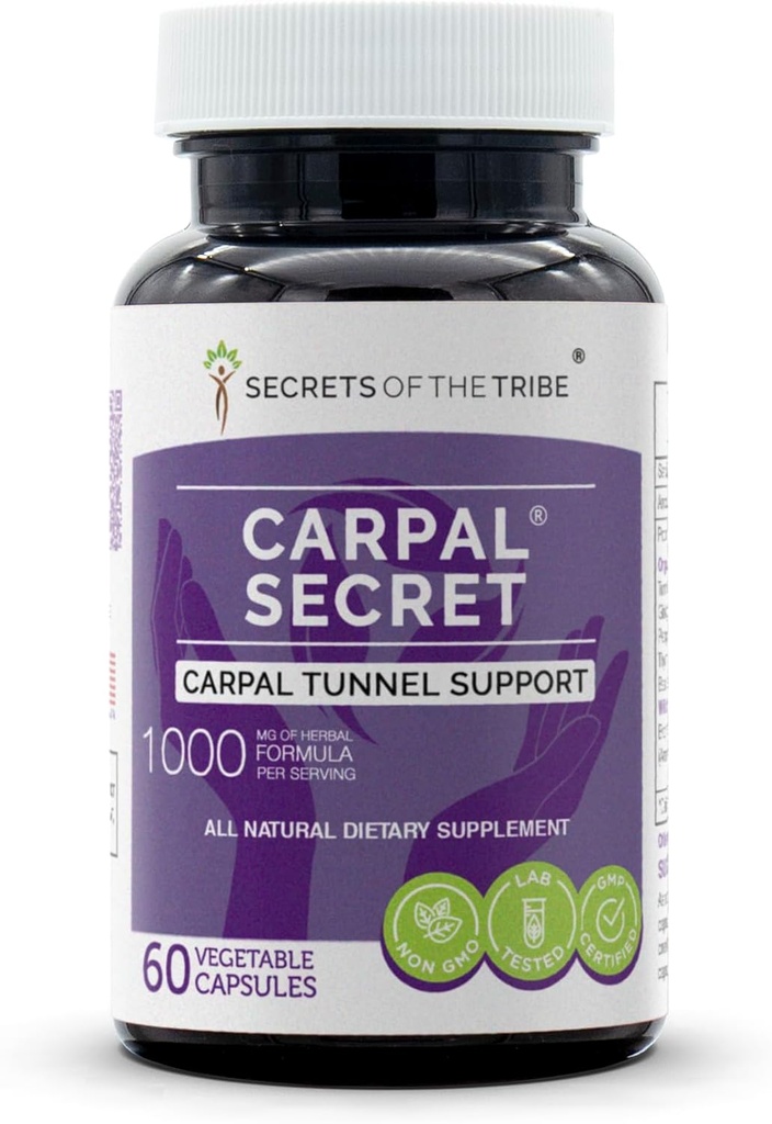 Tajemnice plemienia - Carpal Secret, Carpal Tunnel Support, Herbal Supplement Blend (60 kapsułek)