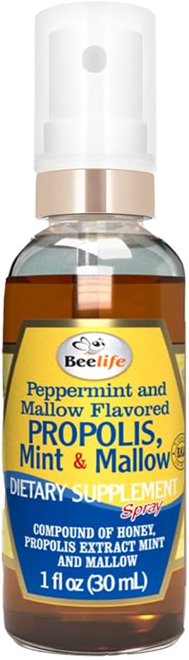 Beelife Propolis Throat Spray - Miód kojący, mięta i Malva - Naturalne wsparcie immunologiczne i ból gardła Relief, Przeciwutleniacze, Bogate w flavonoids & Arterabrinin C, No Sugar, Gluten- Free - 1- Pack, 30ml