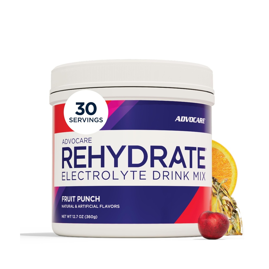 AdvoCare Rehydrated - Electrolyte Drink Mix - Zawiera magnez, Sodu, Potas & Wapń - Przeciwutleniacz & Amino Acid Fortifieted - Wspiera nawadnianie i odzyskiwanie - Owoce Punch, 12.7 oz
