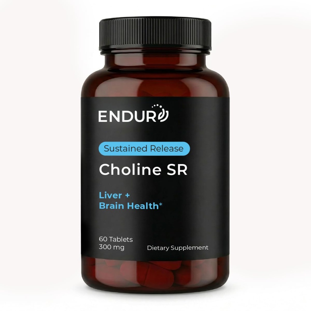Endur Choline L (+) Bitartrate, Supplement Trwałe uwalnianie mózgu i wątroby, Prenatal Safe, Vegan, Non-GMO, Gluten Free, 300 mg (60 tabletek)