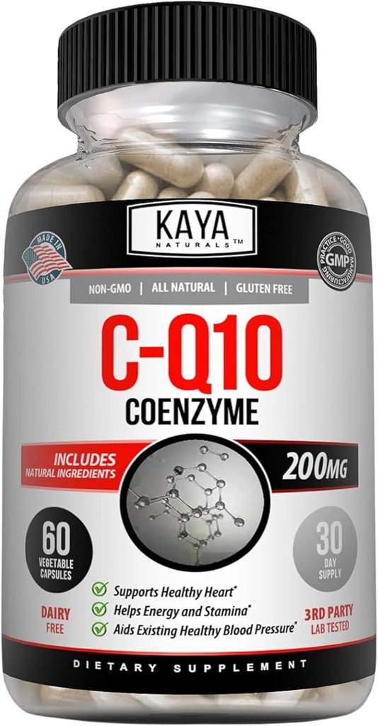 Kaya Naturals - CoQ10 Power Antioksydant Supplement for Vascarral, Heart Health, Healthy Blood Pressure Levels, and Immune Function - Restores Daily Cellular and Energy Production - 60 Veggie Capsules