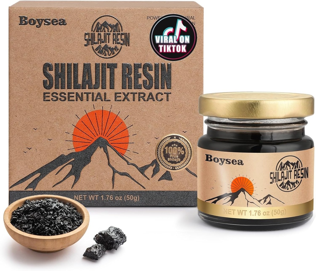 Boysea Shilajit Resin 124; 600 mg 80 + Servings 124; 85 + Trace Minerals & 75% + Fulvic Acid for Focus & Energy Assin 124; Zero Sugar Assin 124; Gold Grade Pure Shilajit for Men & Women - 1.76 Oz