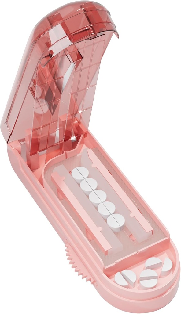 Pigułka Cutter Splitter dla małych i małych pigułek, Pigułka Splitter dokładnie przecina wiele tabletek na raz dla dużych i małych leków, Sharp Blade z ochroną bezpieczeństwa (różowy)