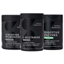 Sport Badania L- Glutamina (100 Servings), Monohydrat kreatynowy (60 Servings) i Enzymy z Probiotyki & Ginger (90 Servings) - Wszystkie Non-GMO Zweryfikowane, Wegan & Gluten Free