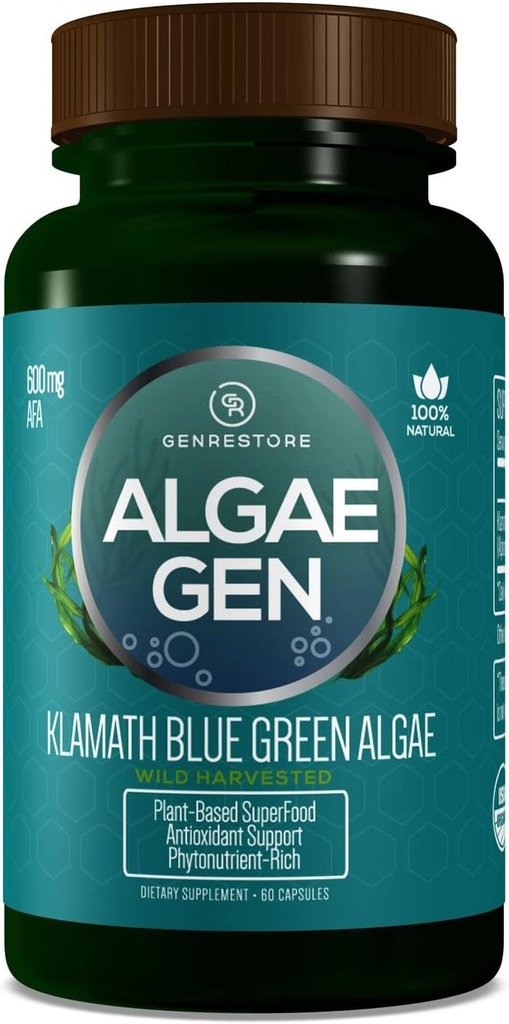 Generał Restore Natural AFA Stem Celulas Madres Klamath Blue - Green Algae Bardziej skuteczne niż Spirulina lub Chrylorella Phytonutrient- Rich, SuperFood 600mg Aphanizomenon Flos- Aquae