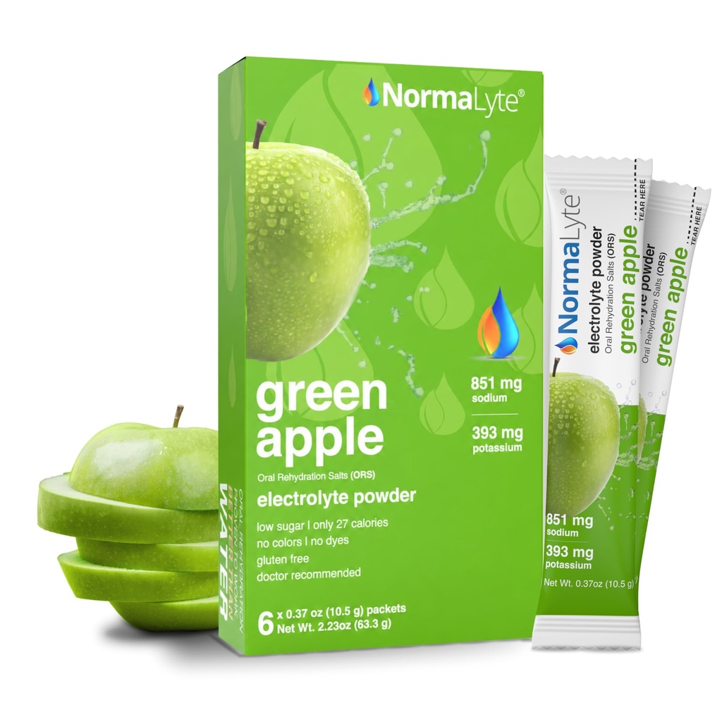 NormaLyte Sole do nawilżenia jamy ustnej - Opakowanie zawierające 6 (Apple) 124; Suplementy energetyczne, Pakiety elektrolitów, Suplement potasu, Saszetka nawilżająca, Brak środków konserwujących, Wegan, Odwodnienie