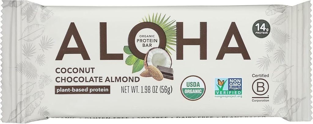 Aloha Kokosowe czekoladowe białko migdałowe Bar, na bazie roślin, Nie GMO, 1.98 Ounces (Opakowanie 12)