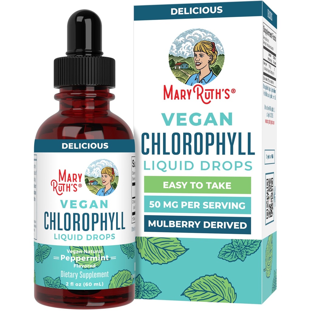 MaryRuth Organic Chlorophyll Liquid Drops 124; Clean Label Project Certified ® Descripted 124; Vegan 124; Nierozcieńczony Chlorophyll Płynny 124; Mulberry Derived Supplement for 14 + Description 124; Non-GMO Description 124; Delicious Minty Flavor