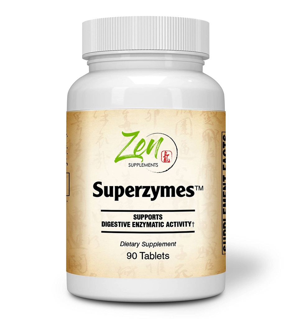 Suplementy Zen - Superzymes Superzymes Multi- Enzym Formuła zawierająca Pepsyna, Bromelain, Papain, Pancreatin, & Betaine HCL 90- Tabs
