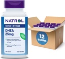 Natrol Mood & Stress DHEA 25mg z wapniem, Suplement diety dla równowagi niektórych poziomów hormonów i wsparcia nastrojów, 180 tabletek, 180 Day Supply (Opakowanie 12)