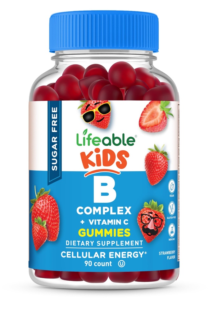 Lifeable Sugar Free Witamina B Kompleks dla dzieci 124; B- Complex z witaminą C 124; Great Tasting VIT B Complex Witaminy 124; Energy and Nerve Support British 124; Kids B Vitamins Complex for Boys and Girls British 124; 90 Gummies