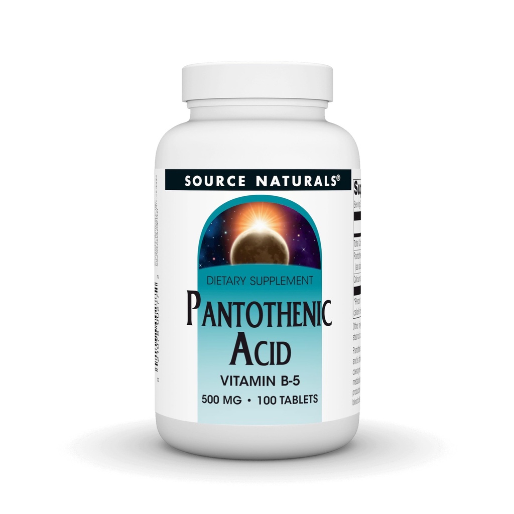 Źródło Naturals Kwas pantotenowy 500 mg Witamina B- 5 Suplement diety - 100 Tabletki