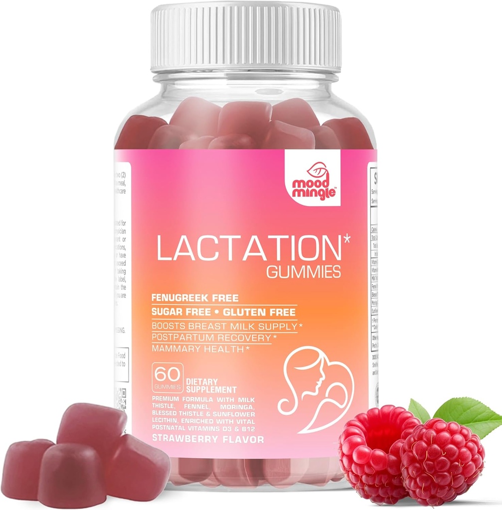 Lactation and Postpartum Support Gummies - ze Błogosławioną Ostrą, Koper siewny, Ostre Mleko, Moringa, Lecytyna słonecznikowa, Witamina D3 & B12 - Zwiększenie produkcji mleka dostarczającego mleko