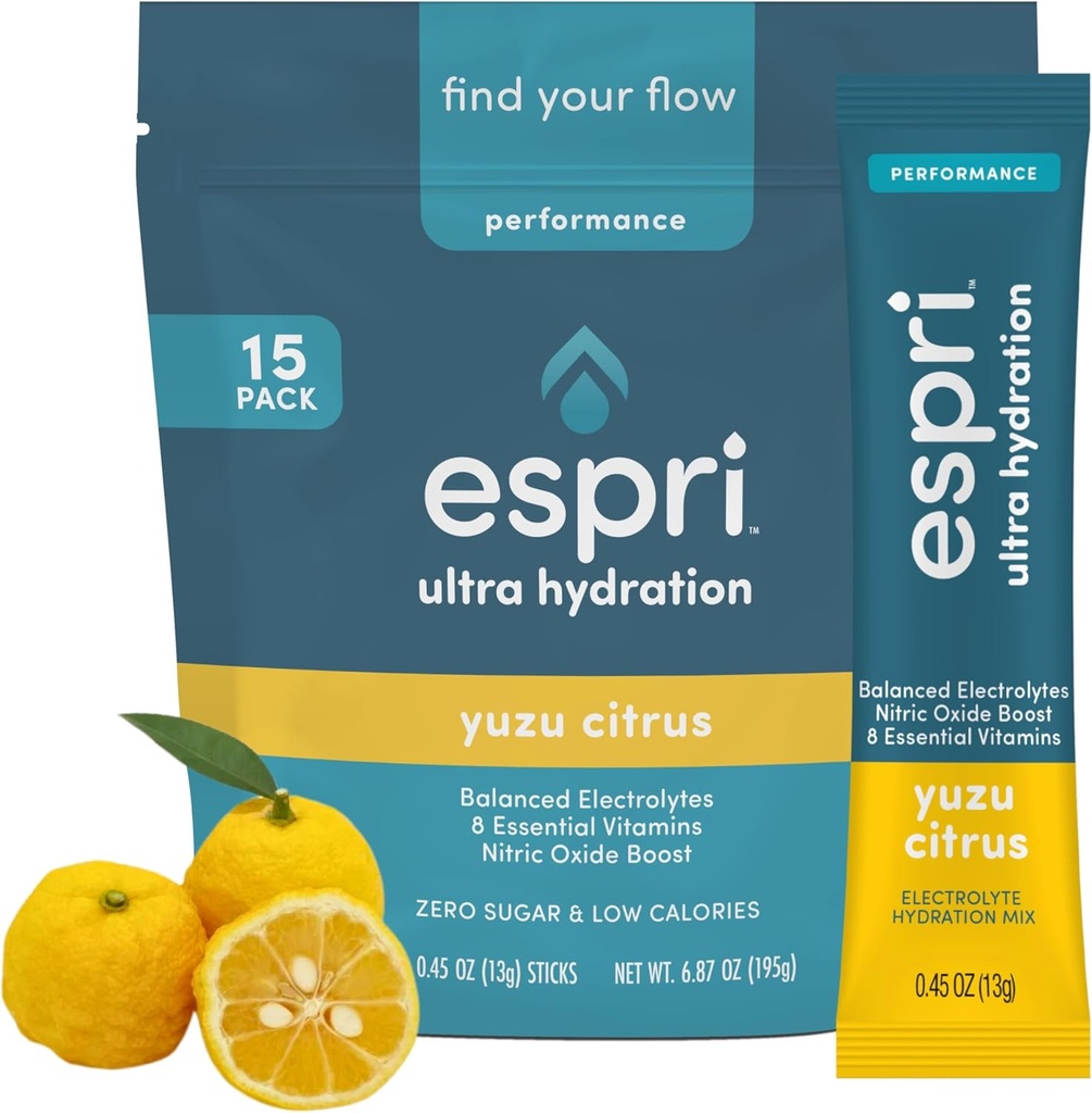 Zero Sugar Electrolyte Drink Mix, Yuzu Citrus, Pakiety nawadniania, Azoksyd azotowy Boost, Niskie kalorie, Cytrynian magnezu Zapobiega skurcze mięśni i poprawia odzysk, 15 Day Supply