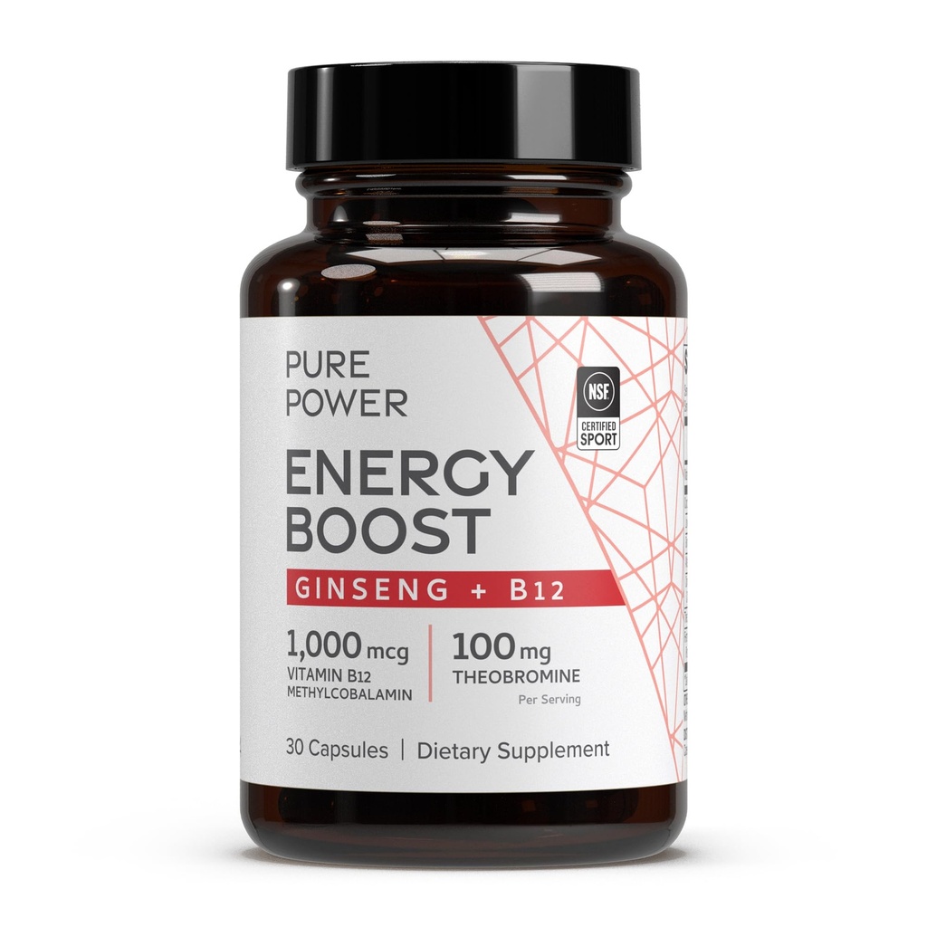 Dr Mercola Pure Power Energy Boost, 30 Służenia (30 Kapsułki), Ginseng + B12, Suplement diety, Wzmacnia energię fizyczną i psychiczną, Non-GMO