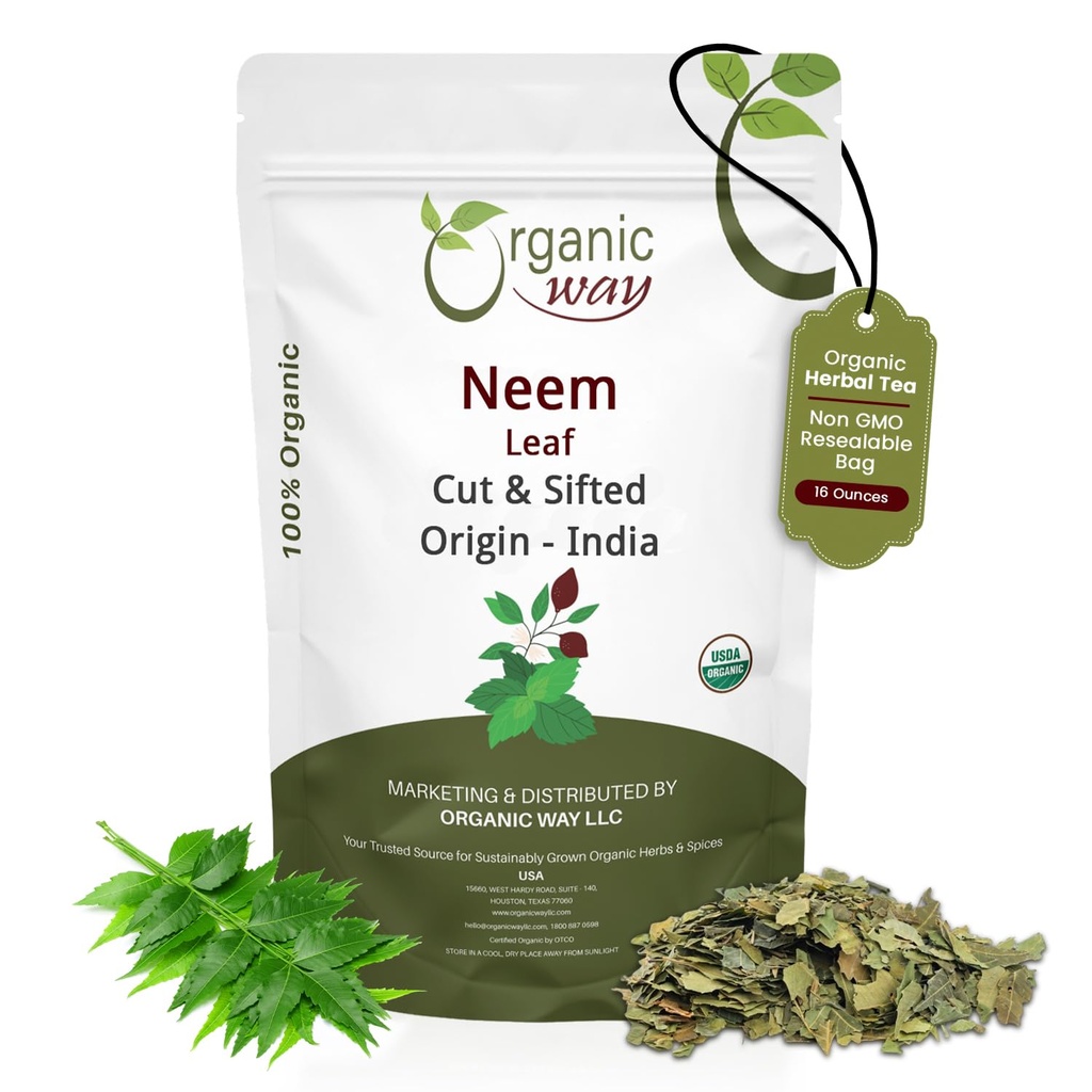 Organic Way Neem Leaf Cut and sifted upon 124; Herbal Herbata 124; Premium Neem Leaf Hut 124; USDA Certified Hut 124; Non GMO & Gluten Free 124; Pochodzenie - Indie (16 oz - 1 lbs)
