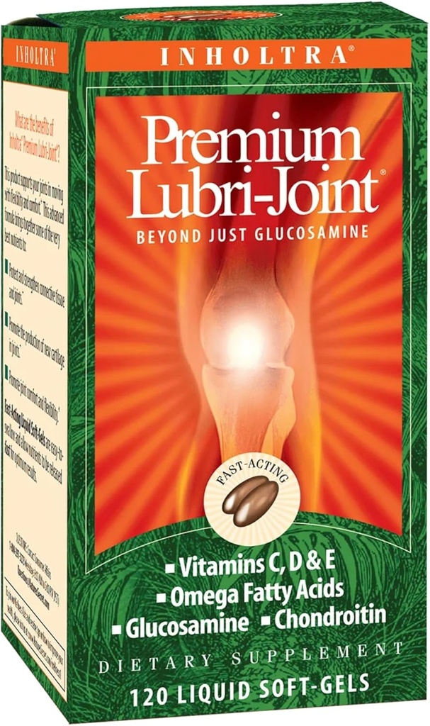 Inholtra Premium Lubrijoint - 120 Płynne żele soft- z Glukozaminą, Chondroitin, Omega Fatty Acids + Witaminy C, D & E - 40 Służenie
