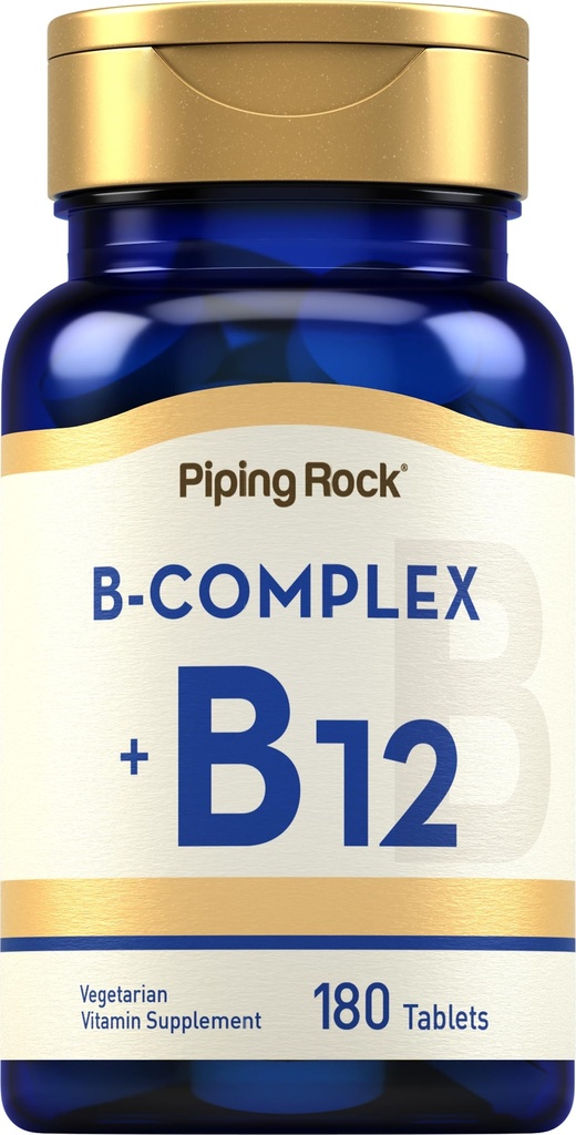 Piping Rock witaminy B Complex 124; 180 Tabletki 124; z B12 Bilans 124; Wegetarianin, Non-GMO, Soy Free Supplement