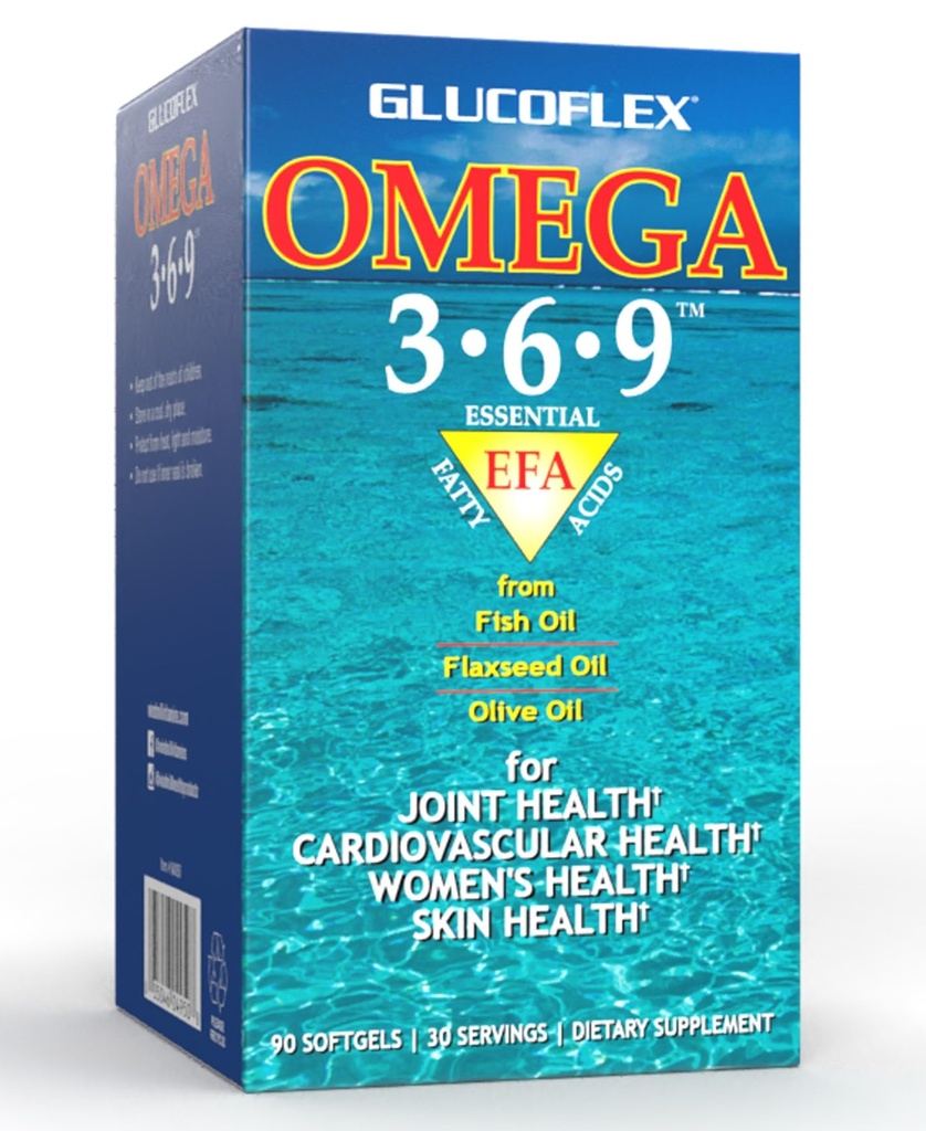 vGlucoflex Omega 3- 6- 9, Omegas z EPA / DHA Fish Oil for Joint Health, 30 podań
