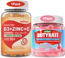 Bezcukrowa witamina C + D3 + Gumiaki cynku dla dorosłych 50 + Gumiaki butyratowe z Probiotykiem + Prebiotykiem + Postbiotykiem