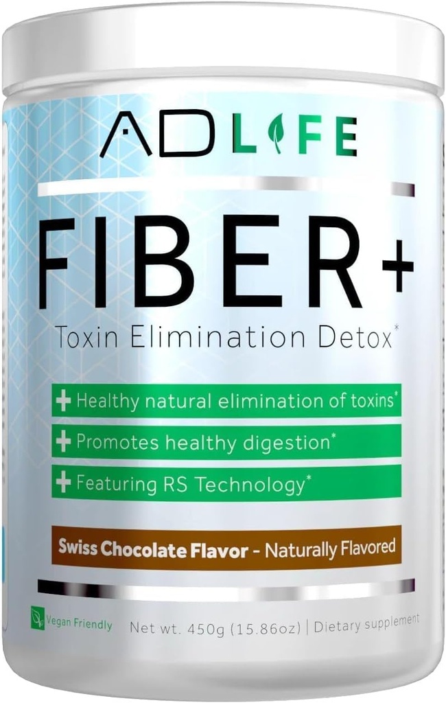 Projekt AD Fiber + Fiber Supplement - Pomaga Gut Zdrowie i Regularność trawienna, Fiber jest świetny dla utraty wagi, Detox, Wegan Friendly - Fiber Powder, 16.4 Oz (Czekolada)