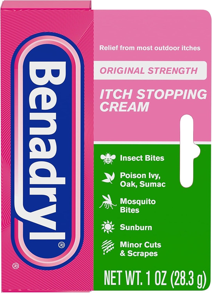 Benadryl Oryginalna siła Itch Zatrzymywanie anty-Itch Cream, HCl difenhydraminy Tematyczny analgesic & Cynk acetat Chroniący skórę, Ulga z większości na zewnątrz Itches, 1 oz (Opakowanie 6)
