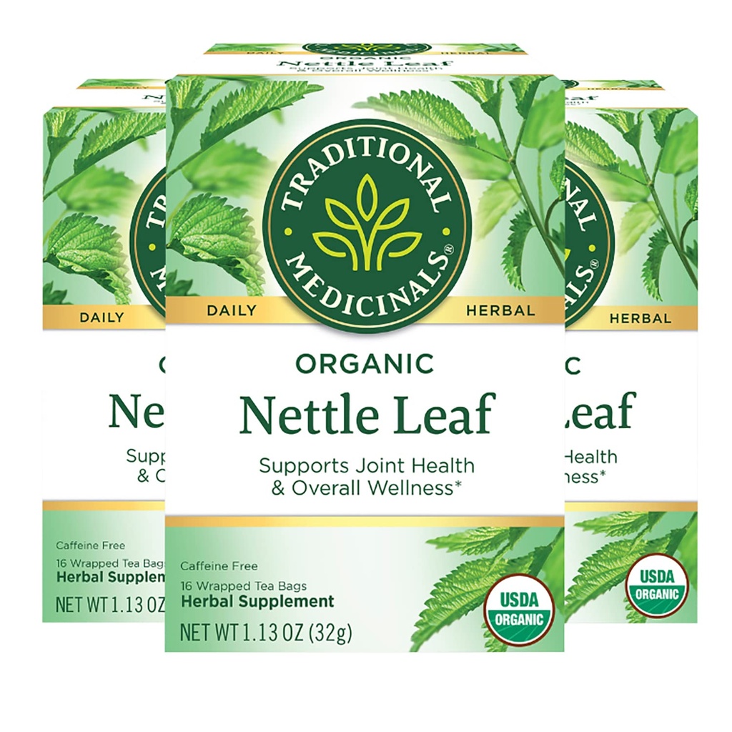 Tradycyjne Medicinals Organic Nettle Leaf Herbal Herbal, Wspiera wspólne zdrowie i ogólne Wellness, (Pack of 3) - 48 Tea Bags Total