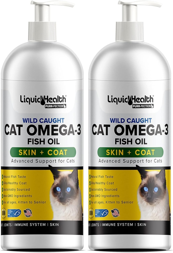 Liquid Health Animals Wild Caught Omega 3 Fish Oil for Cats - Liquid Omega 3 Supplement for Cats with EPA + DPA + DHA - Reduct Itching, Support Joint, Immunity, Brain, Heart Health - Made in the USA (2 Pack)