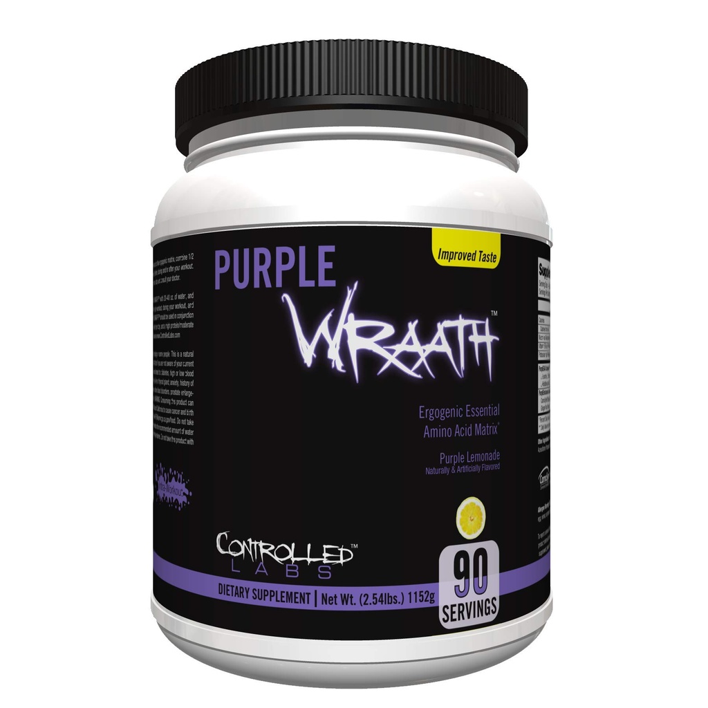 CONTROLLled Labs Purple Wraath, BCAA i suplement aminokwasów EAA, z proszkiem Endurance Blend Intra Workout, optymalna wytrzymałość, Focus i Stamina (Lemoniada, 90 Służenia)