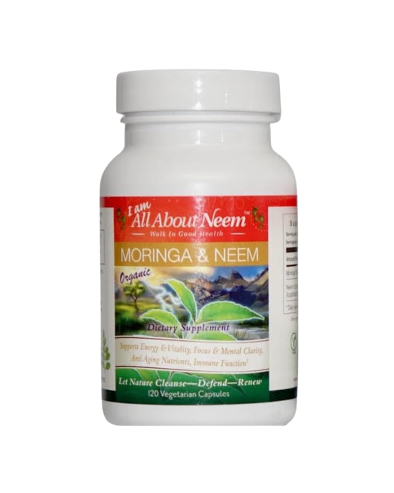 Organic Moringa 400mg & Neem Leaf 500mg Kapsułki - 120 Hrabia - Detox & Superfood Nutrition - Wegan, Cruelty- Free, Non-GMO - Immune, Skin & Energy Support - Made in USA