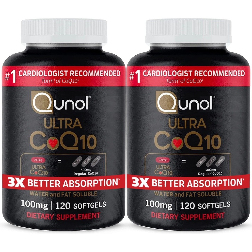 Qunol Ultra CoQ10 100mg, 3x Lepsza absorpcja, Opatentowana woda i tłuszcz Rozpuszczalny Naturalny Suplement Forma koenzymu Q10, Przeciwutleniacz do Zdrowia Serca, 240 Hrabia Softgels