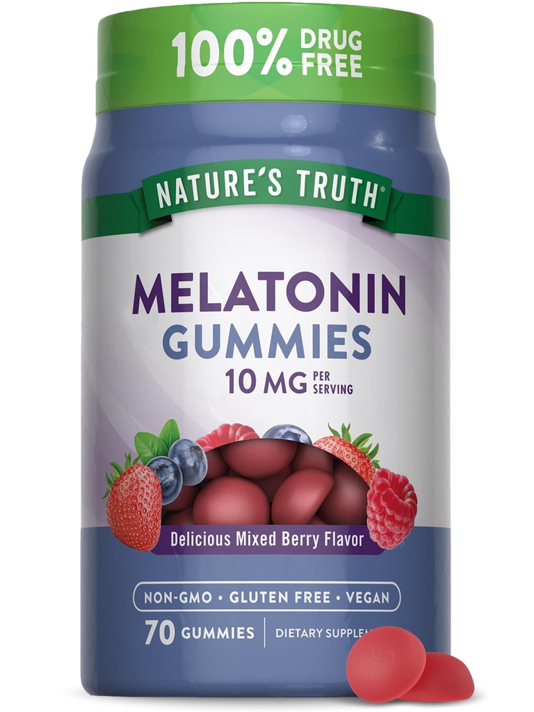 Nature 's Truth Melatonin 10mg Gummies Xi124; 70 Count Xi124; Berry Flavor Xi124; Vegan, Non-GMO, and gluten Free Supplement