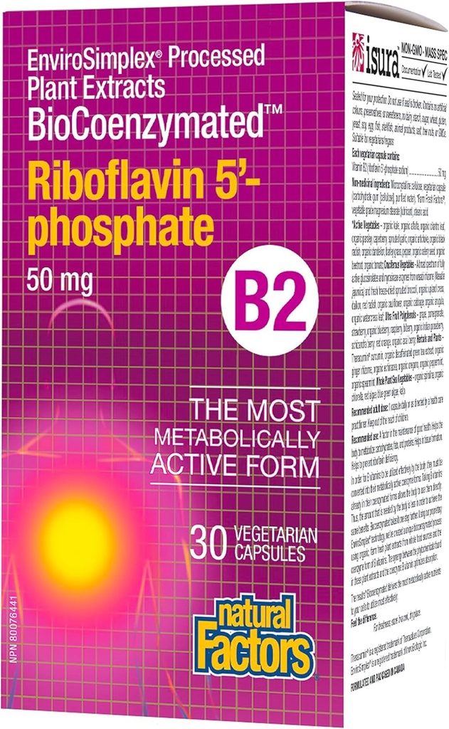BioCoenzymatedRiboflavin5 '-Fosforan 50 mg Czynniki naturalne 30 VegaCaps