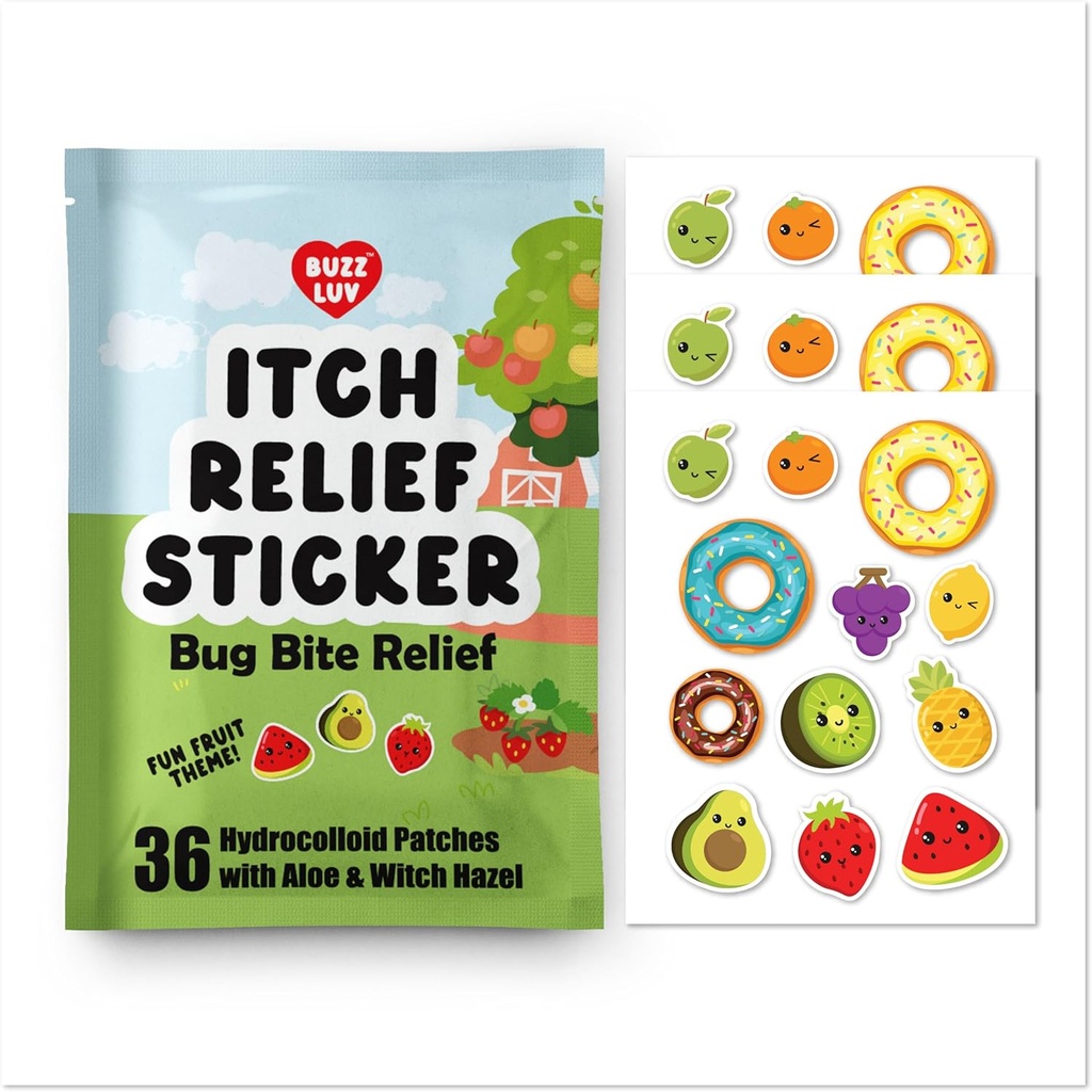 Hydrokoloid Itch Relief Patch, dla Mosquitos, Ticks, Midges, Sandflies Bug bite Relief, Anti- Itch Patch z Aloe i Witch Hazel, Insect bite Relief, Przyjazny dla dzieci, Natural Fruit Theme