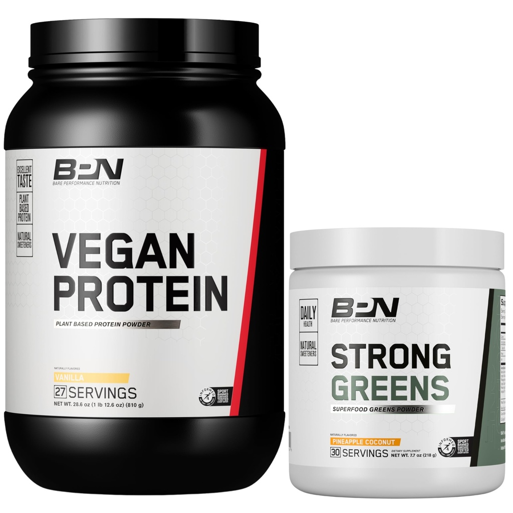 BARE Wydajność NUTRITION BPN Vegan Vanilla Protein + Silne Zielone Ananas Coconut Bundle