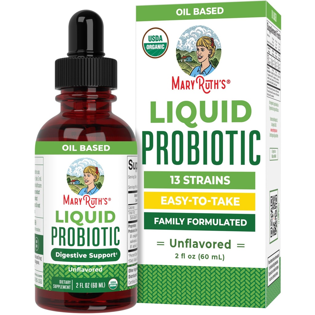 MaryRuth Organics USDA Organic Liquid Probiotic Agregat 124; Digestive Health Agregates 124; Probiotyka dla kobiet, mężczyzn, dzieci 124; Acidophilus Probiotic Agregates 124; Wegan Agregat 124; Travel Friendly Agregable 124; 20 Służenia