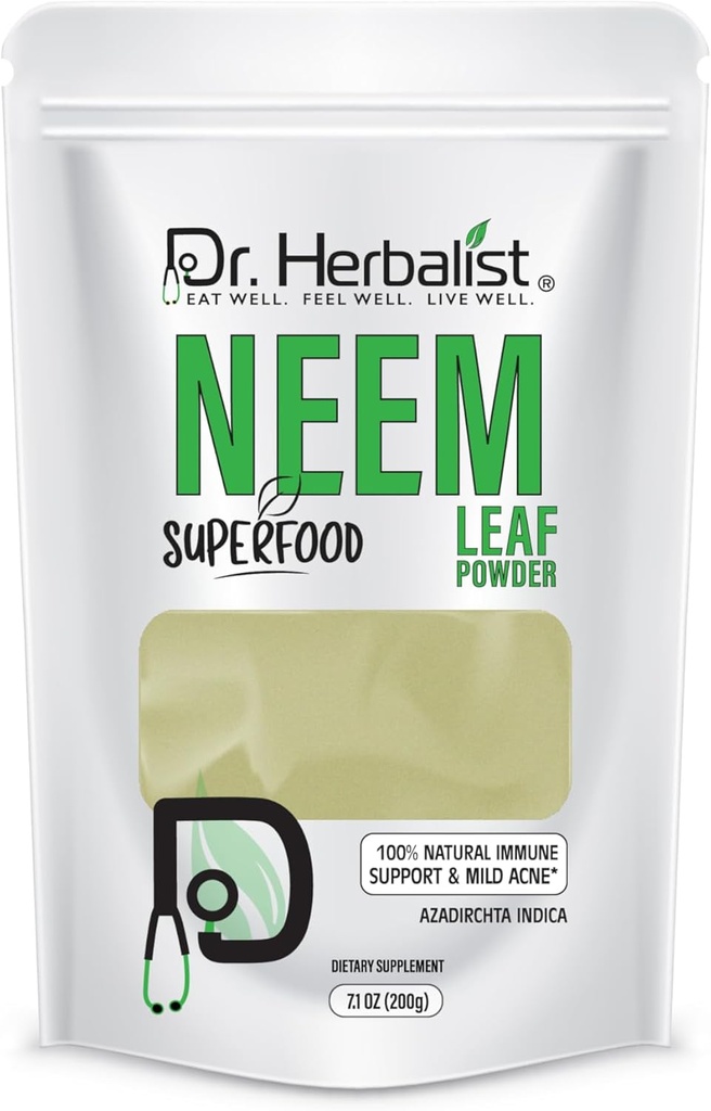 Dr Herbalista Neem Leaf Powder 200g - Azadirachta Indica for Skin, Hair & Total Wellness - 100% Naturalny, Vegan- Friendly & Cruelty- Free
