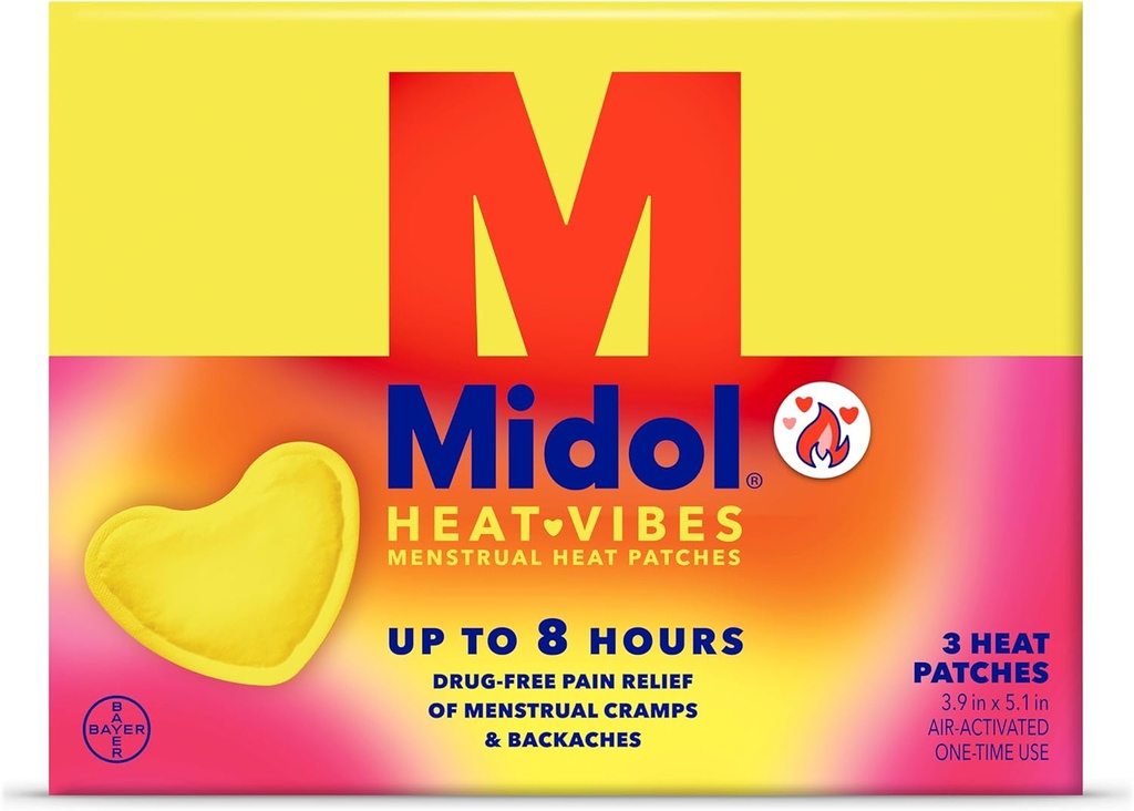 Midol Ciepło Vibes Menstrual Pain Relief Patches, dla okresu skurcze i ból pleców Relief, Opakowanie po 3