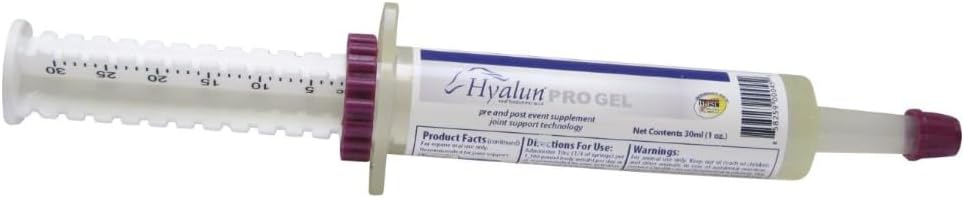Hyalogic Hyalun PRO Gel - Hyaluronic Acid Horse Joint Supplement - Pre & Post Event Booster - 30cc Syringe Equine Oral - 3 Full Administrations Hyalun 100mg Pure Hyaluronic Acid (HA)