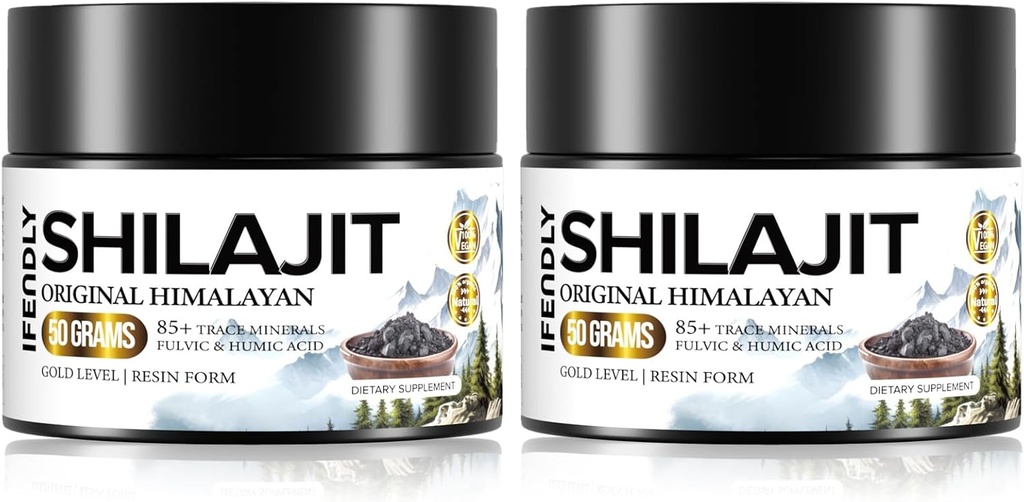 Shilajit Organic 600mg Maksymalna moc Gold Stopień Shilajit Resin Suplement Shilajit Naturalny Autentyczny z 85 + Ślad minerałów i kwasu Fulvic dla energii, odporność, 50 Grams (2 opakowania)