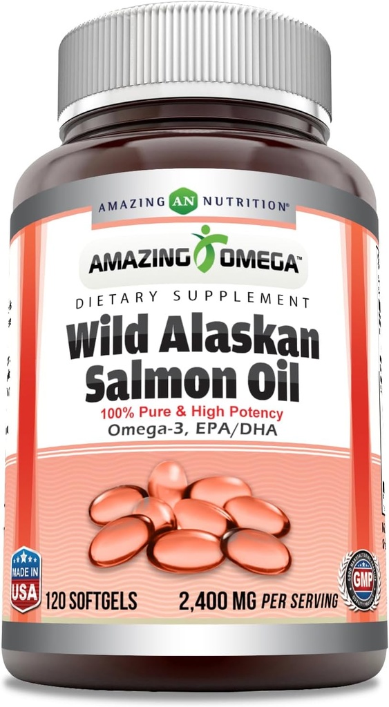 Amazing Omega Wild Alaskan Salmon Oil (Omega-3, EPA / DHA) Supplement Equipment 124; 2400 Mg Per Serving Equipment 124; 120 Softgels Equipment 124; Non-GMO Equipment 124; Gluten- Free Equipment 124; Made in USA