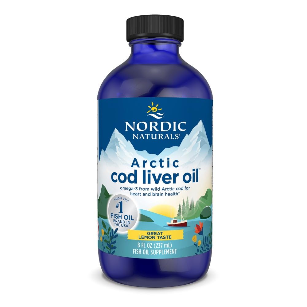 Nordic Naturals Arctic Cod Liver Oil, Lemon - 8 oz - 1060 mg Total Omega- 3 z EPA & DHA - Heart & Brain Health, Healthy Immunity, Ogólny Wellness - Non-GMO - 48 Służenie