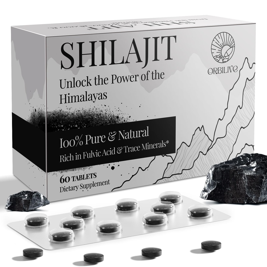 30 000 mg Shilajit Tablets, 100% Shilajit Pure, Himalayan Organic, Shilajit for Men and Women Rich in Fulvic Acid & 85 + Ślad minerałów, suplement Shilajit dla energii i układu immunologicznego, 60