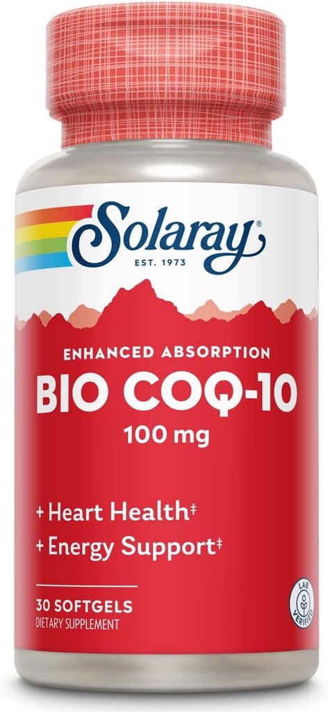 SOLARAY Bio CoQ- 10 100 mg 12 4; Zwiększona absorpcja 124; Witaminy A & E 124; Zdrowe Serce i Wsparcie Energetyki Komórkowej (30 CT)